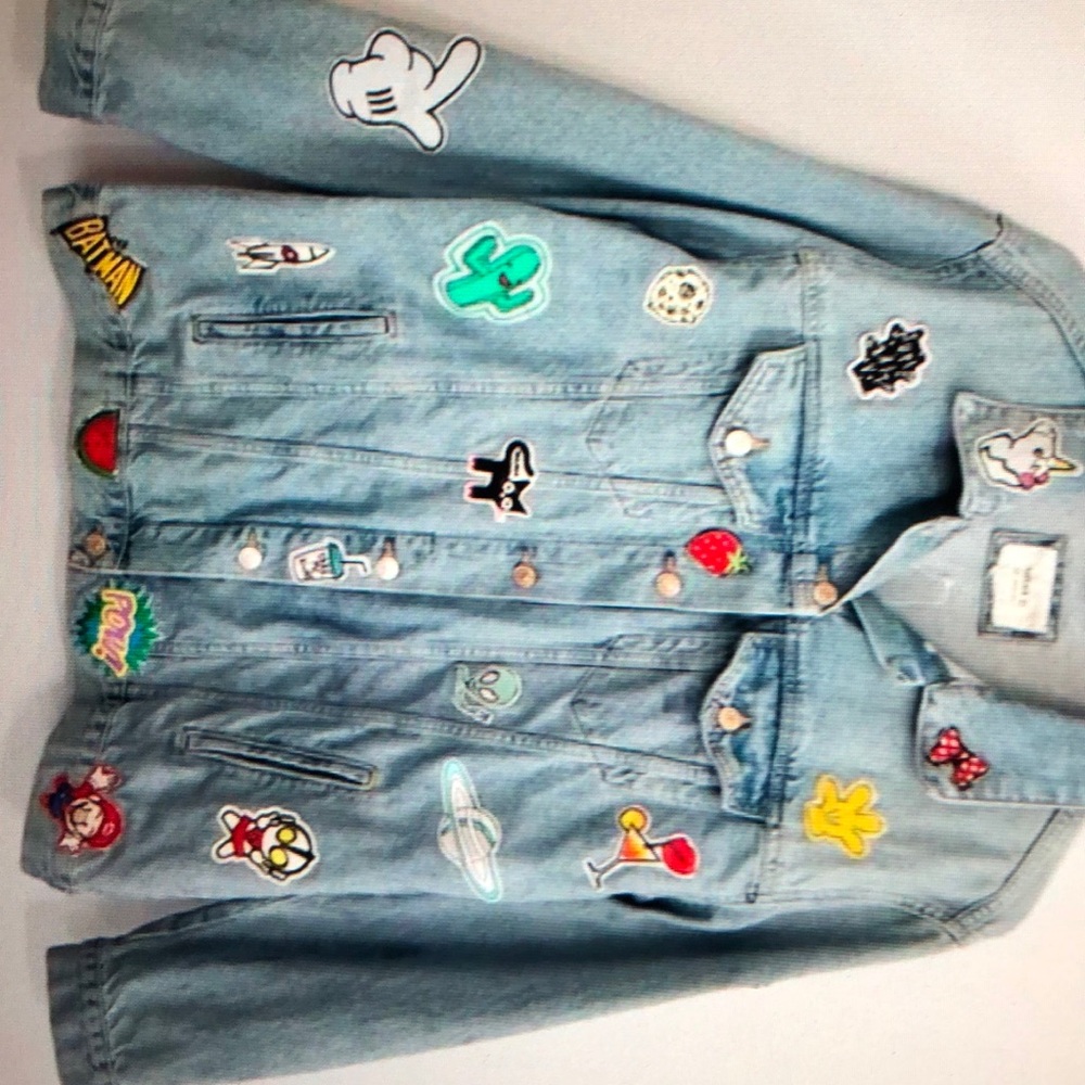 Forever 21 upcycled patch denim jacket size large